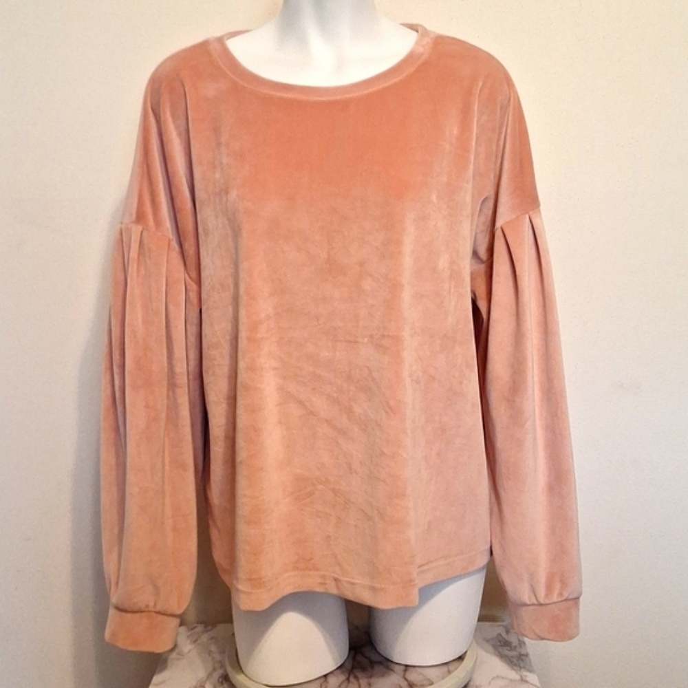 Velvet Sweatshirt XXL Soft Pink Cozy Pullover Long Sleeve Oversized Womens Top - Picture 2 of 9